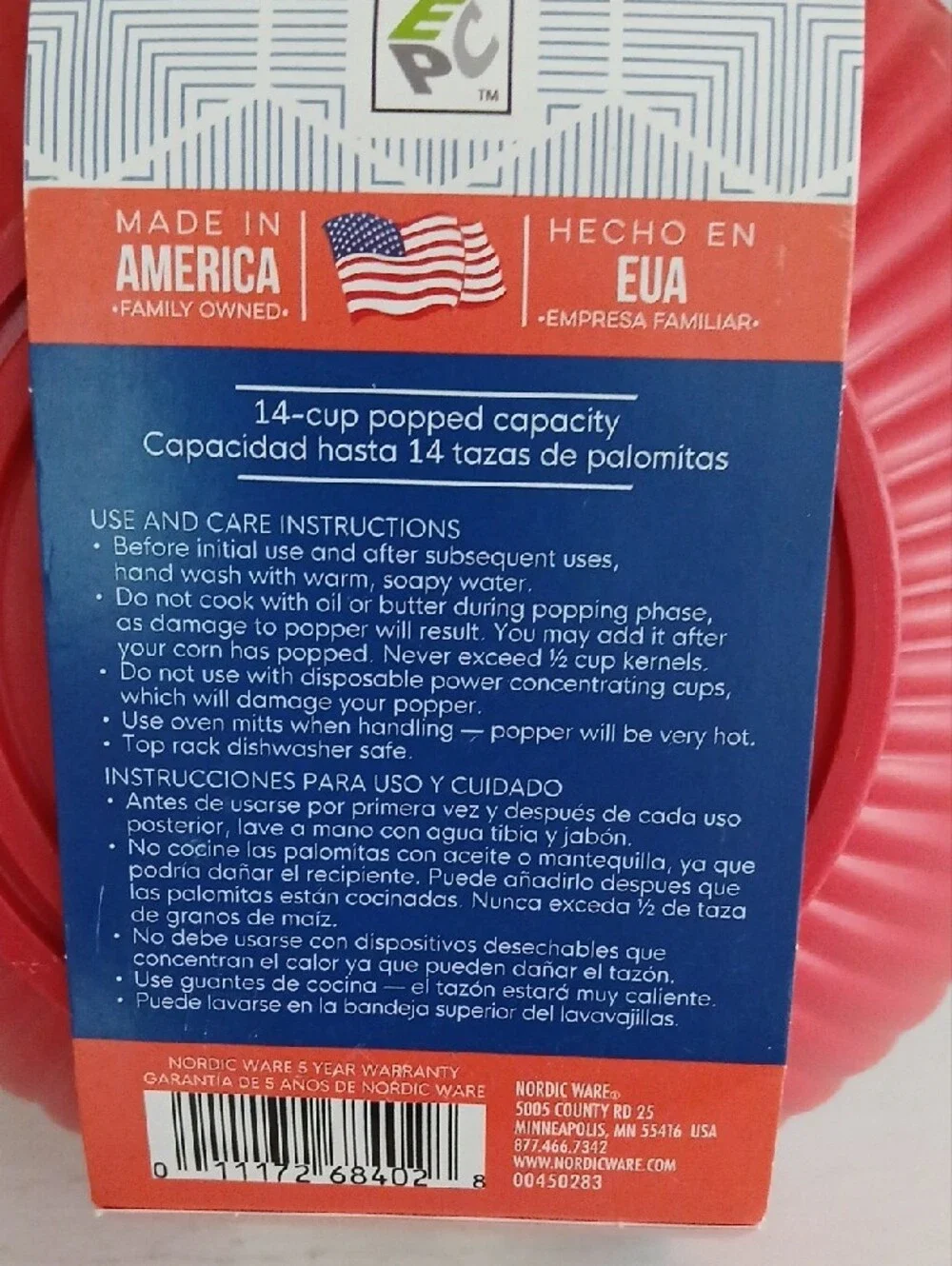 Nordic Ware Red Microwave Popcorn Popper